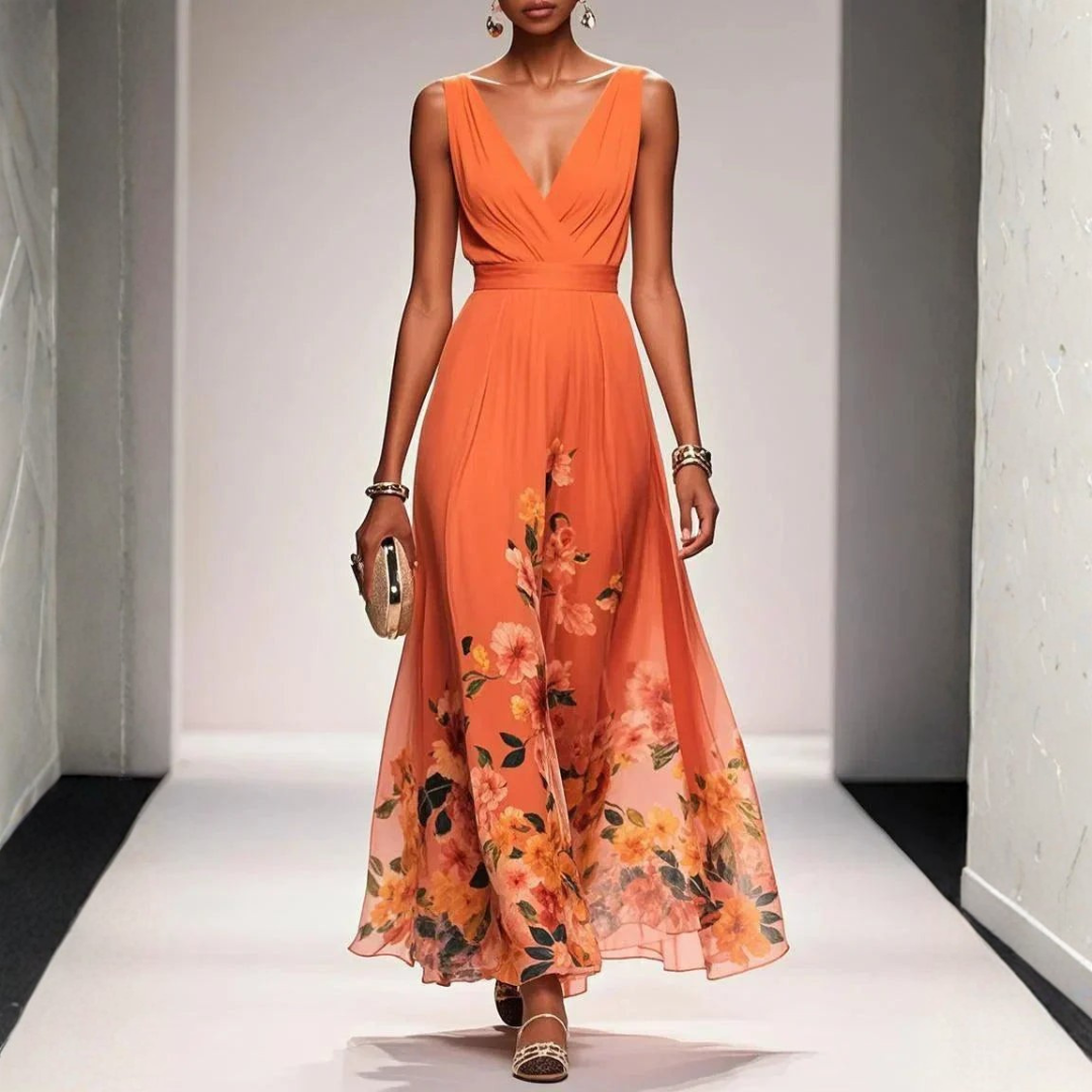 Women's Wedding Floral Print Dress – Elegant A-Line Silhouette for Formal Events