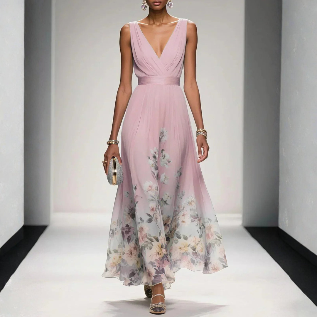 Women's Wedding Floral Print Dress – Elegant A-Line Silhouette for Formal Events