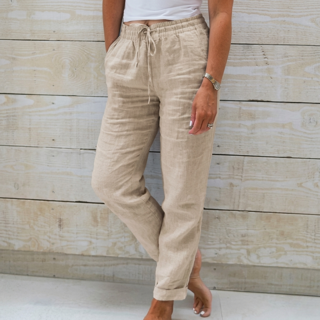 Women's Wide Leg Trousers – Airy High-Waist Loose Fit Linen Pants