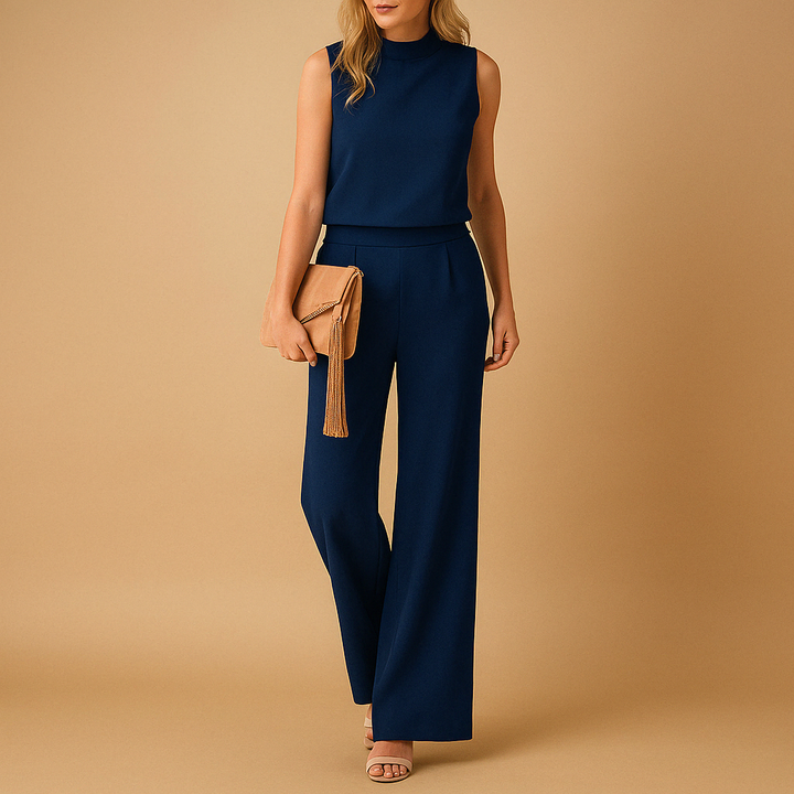 Women's Elegant Jumpsuit with Round Neck and Flared Legs – Tailored Fit for Versatile Styling 1