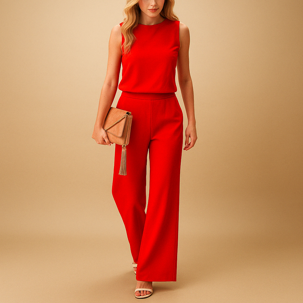 Women's Elegant Jumpsuit with Round Neck and Flared Legs – Tailored Fit for Versatile Styling 2