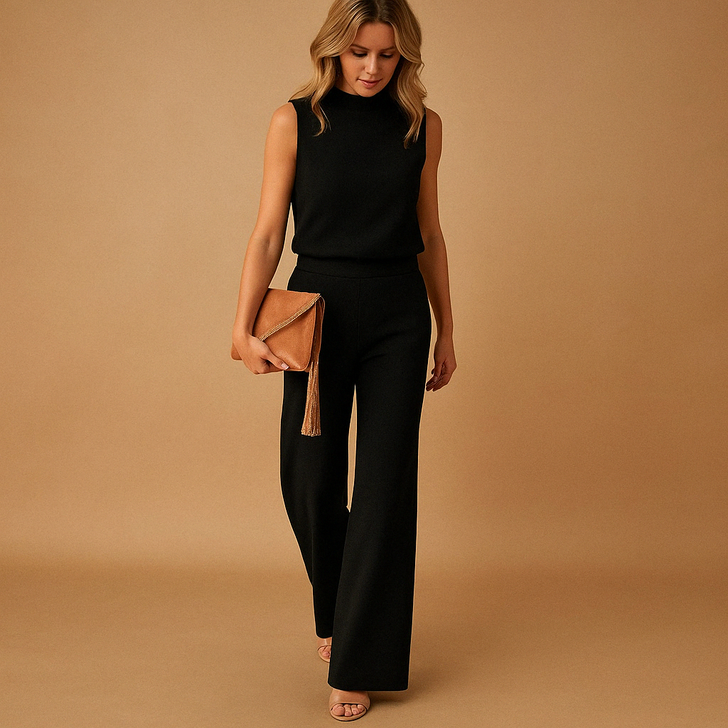 Women's Elegant Jumpsuit with Round Neck and Flared Legs – Tailored Fit for Versatile Styling 3