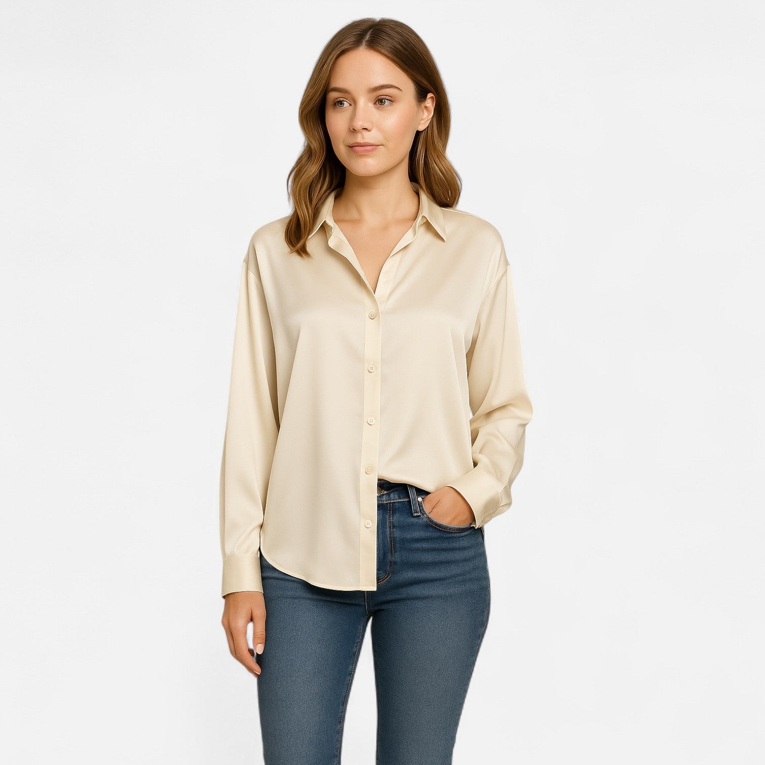 Women's Elegant Silk Blouse – Classic Tailoring with Luxurious Sheen 1