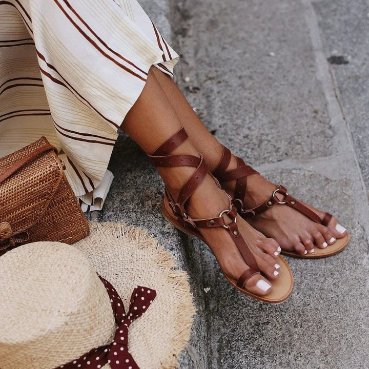 Women's Snake Print Gladiator Sandals - T-Bar - Ankle Wrap - Buckle 3