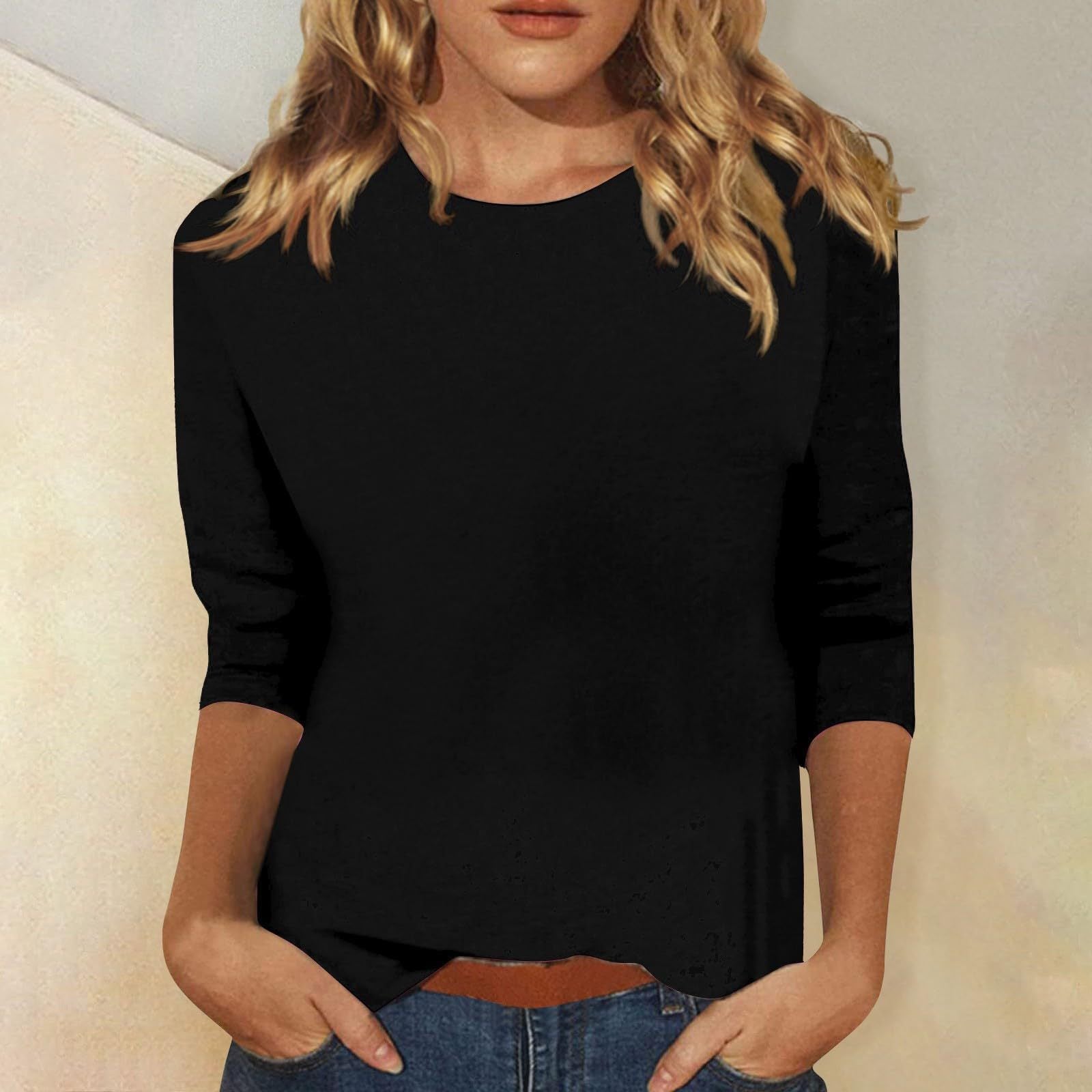 Women's Stylish Solid Color Three-Quarter Sleeve T-Shirt – Comfortable, Chic, Versatile 0