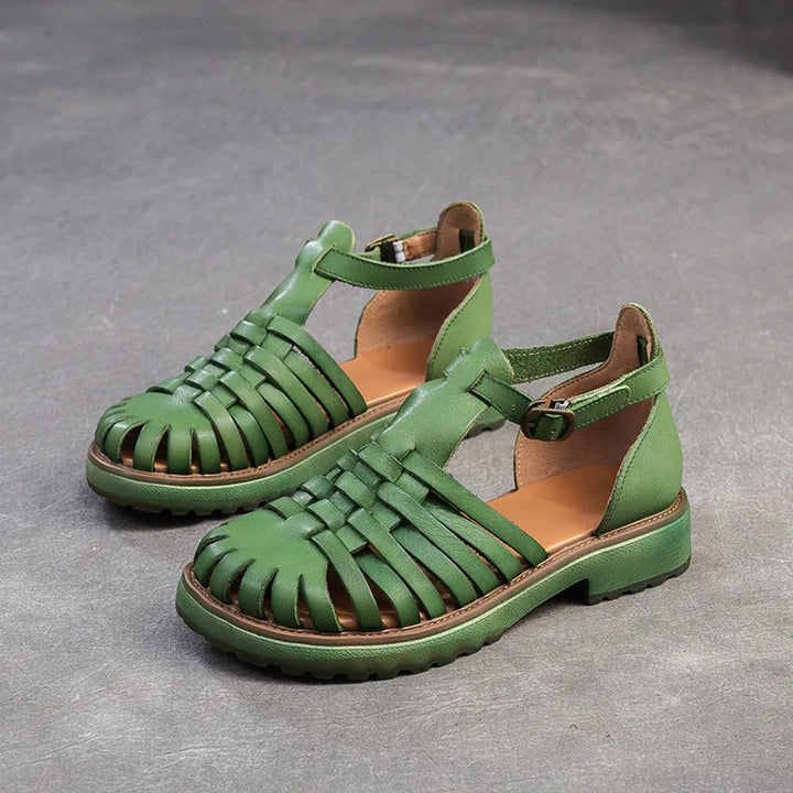 Women's Summer Breathable Sandals – Retro Roman Genuine Leather Design 7