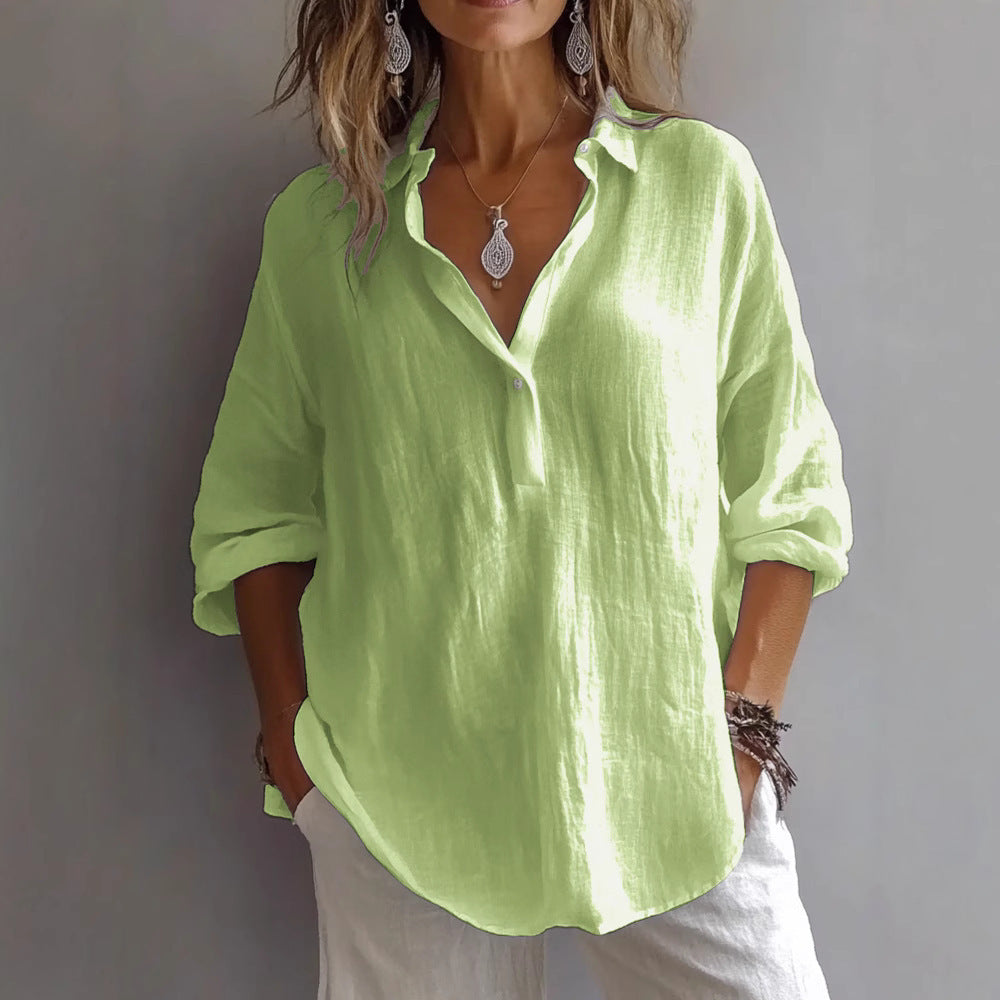 Women's Summer Casual White Blouse with Loose Sleeves and Button Placket 0