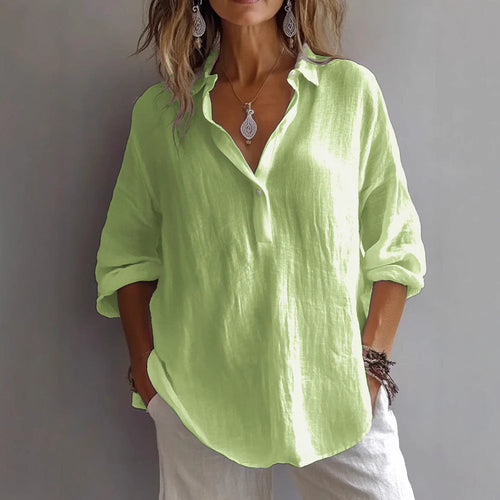 Women's Summer Casual White Blouse with Loose Sleeves and Button Placket