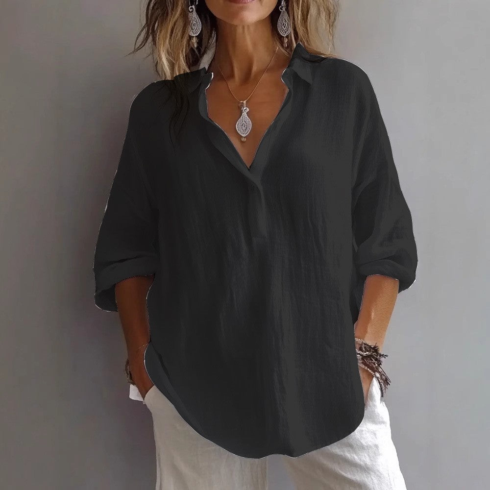 Women's Summer Casual White Blouse with Loose Sleeves and Button Placket 7