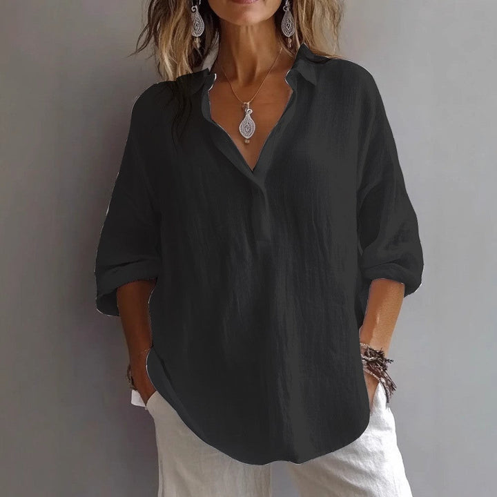 Women's Summer Casual White Blouse with Loose Sleeves and Button Placket 7