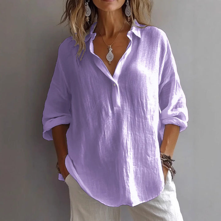 Women's Summer Casual White Blouse with Loose Sleeves and Button Placket 8