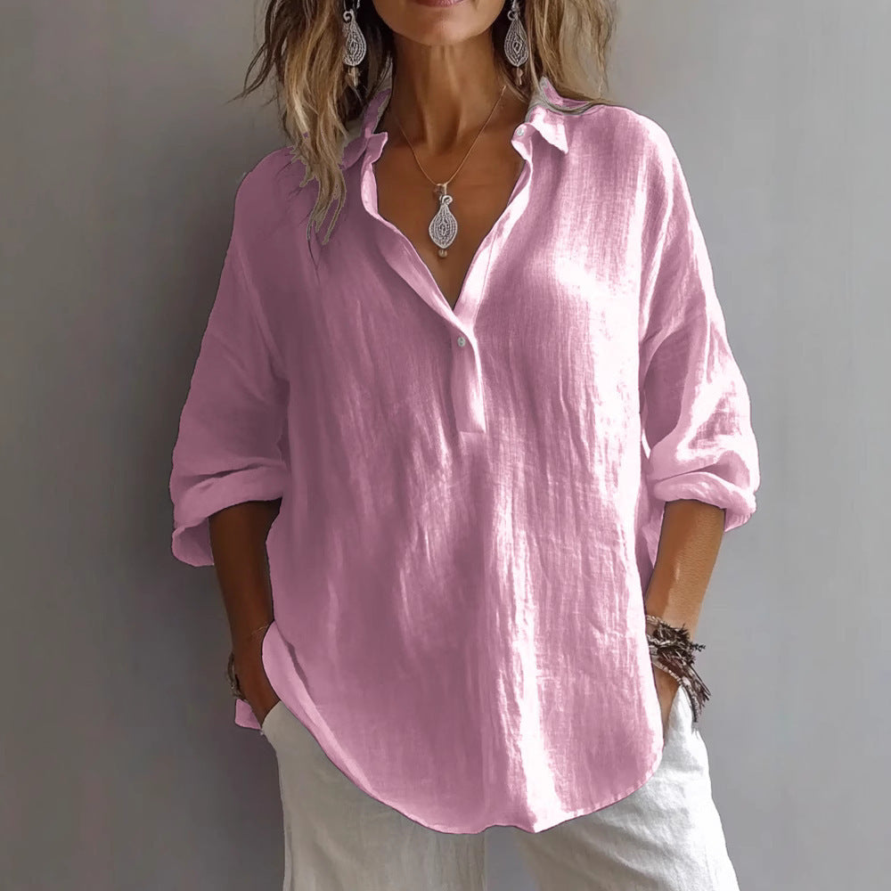 Women's Summer Casual White Blouse with Loose Sleeves and Button Placket 9