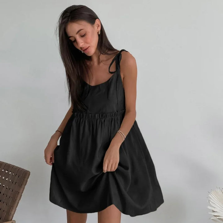Women's Summer Linen Suspender Dress – Casual Loose Fit with Ruffled Edges 2
