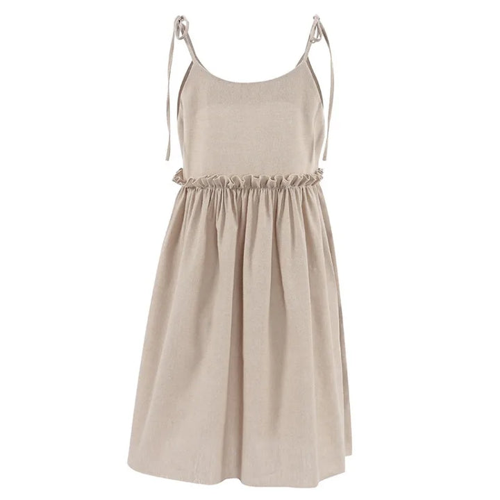 Women's Summer Linen Suspender Dress – Casual Loose Fit with Ruffled Edges 4