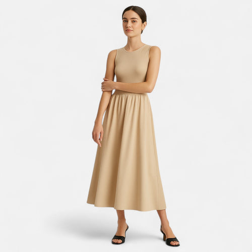 Neutral Women’s Maxi Dress – Comfortable Jersey Knit Casual Summer Fit