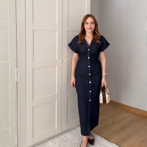 Womens Spring Denim Dress with Stylish Lapel and Side Zipper