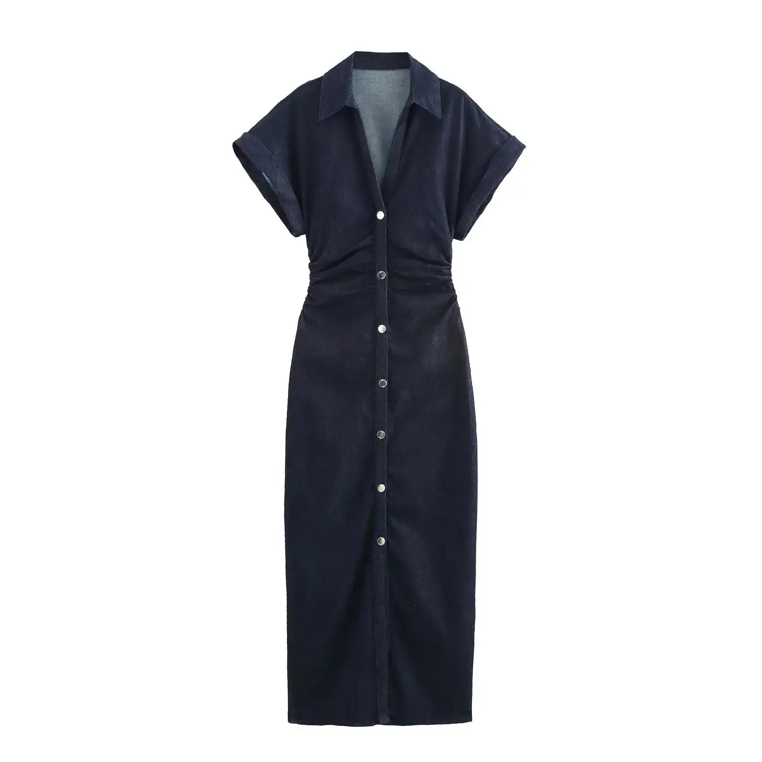 Womens Spring Denim Dress with Stylish Lapel and Side Zipper