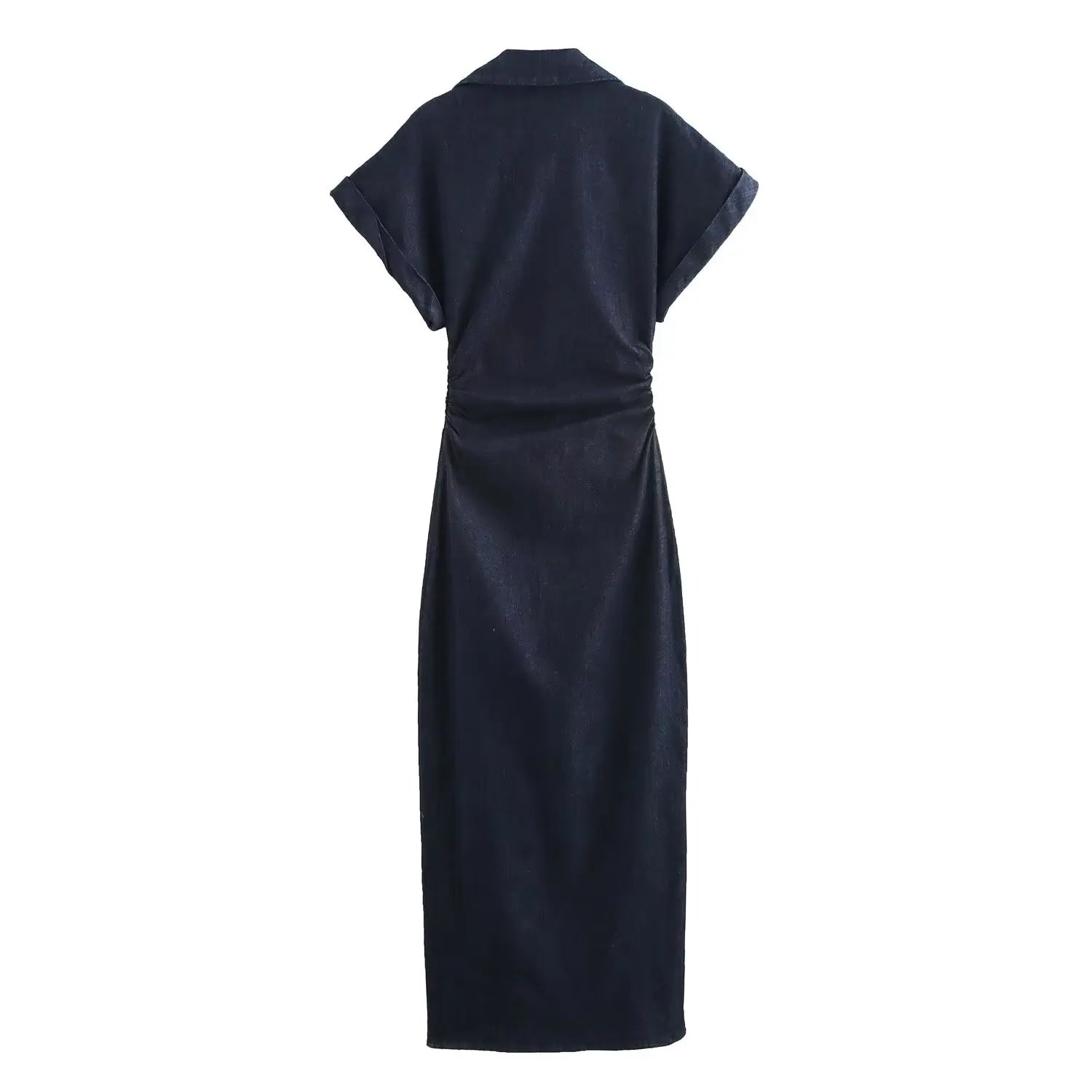 Womens Spring Denim Dress with Stylish Lapel and Side Zipper