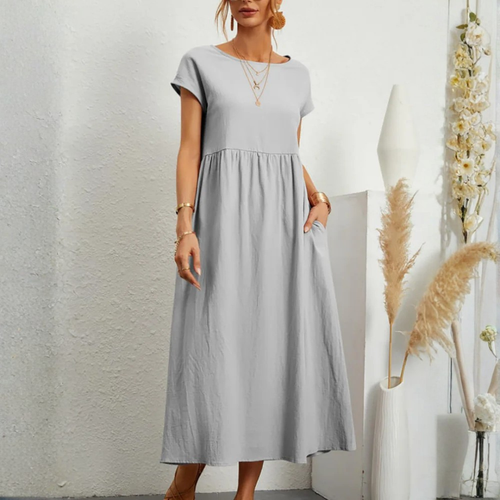 Womens Summer Vintage Dress – Elegant Loose Fit Cotton Linen Sundress