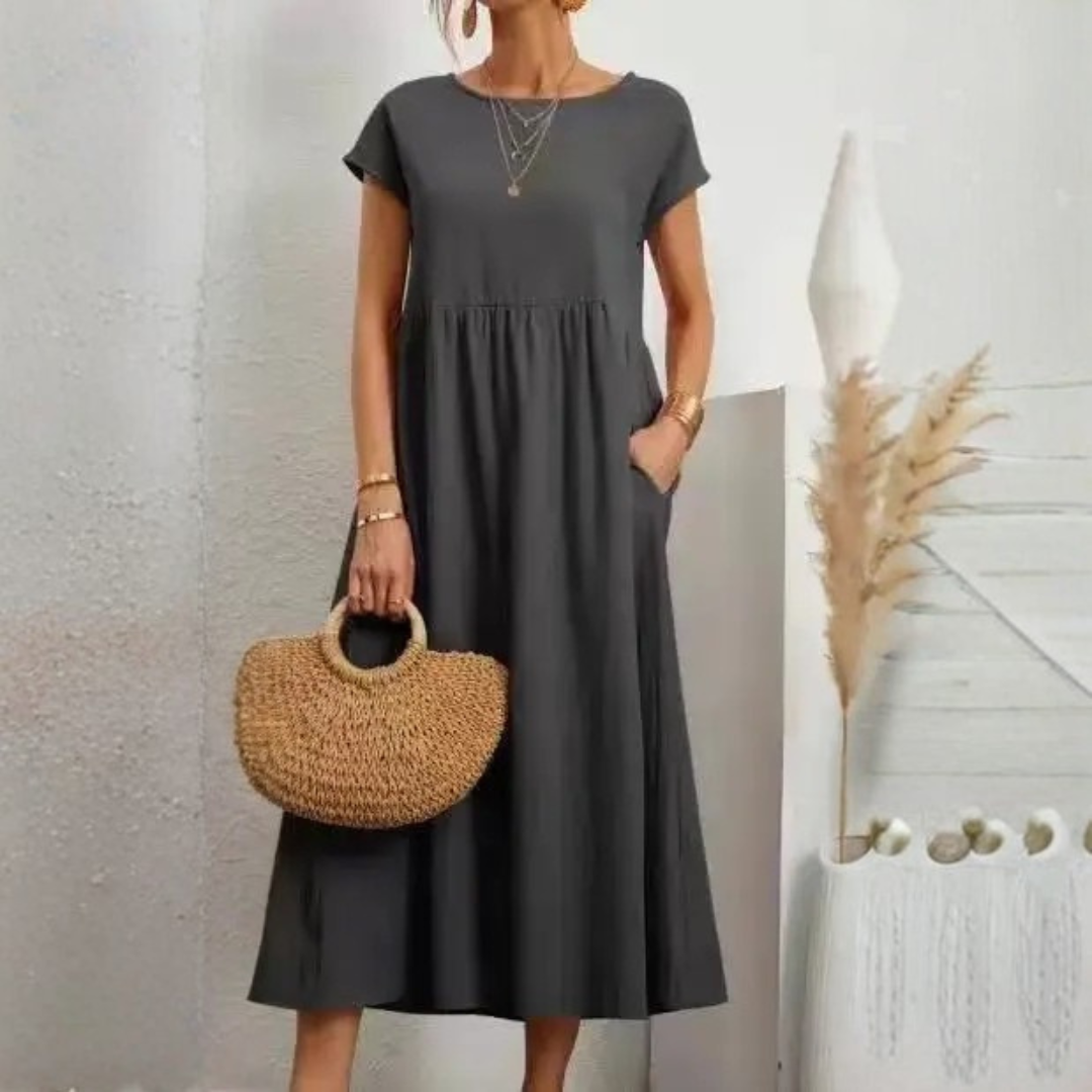 Womens Summer Vintage Dress – Elegant Loose Fit Cotton Linen Sundress