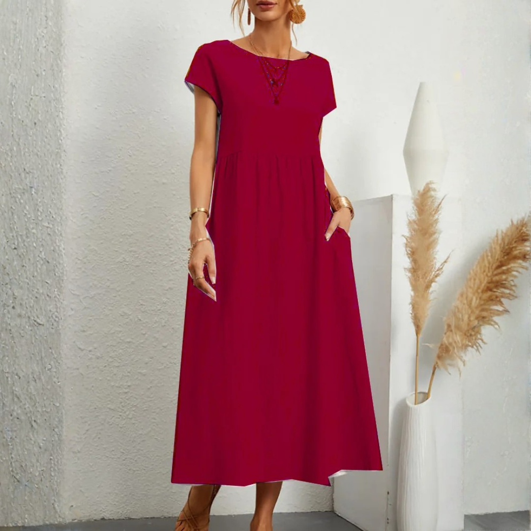 Womens Summer Vintage Dress – Elegant Loose Fit Cotton Linen Sundress