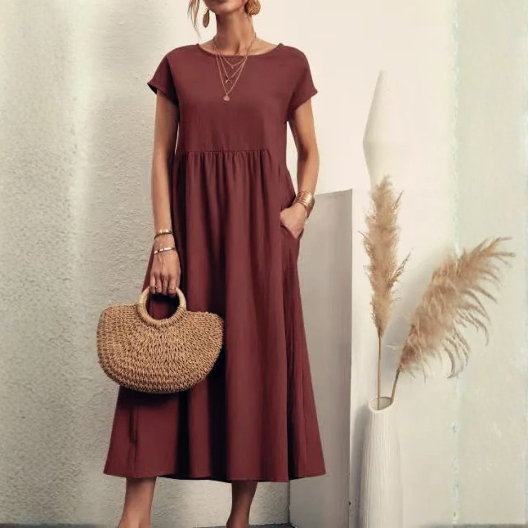 Womens Summer Vintage Dress – Elegant Loose Fit Cotton Linen Sundress