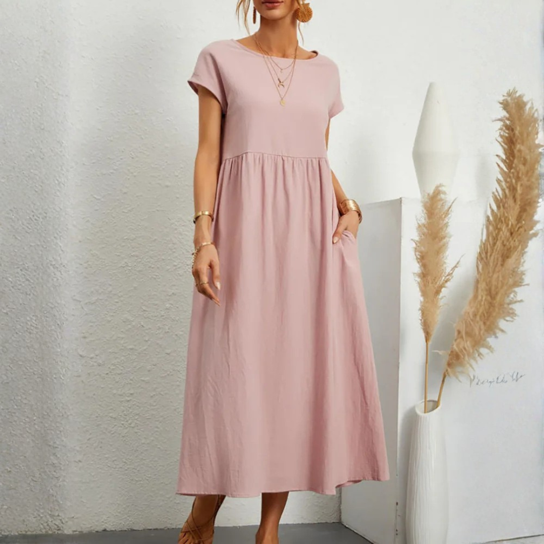 Womens Summer Vintage Dress – Elegant Loose Fit Cotton Linen Sundress