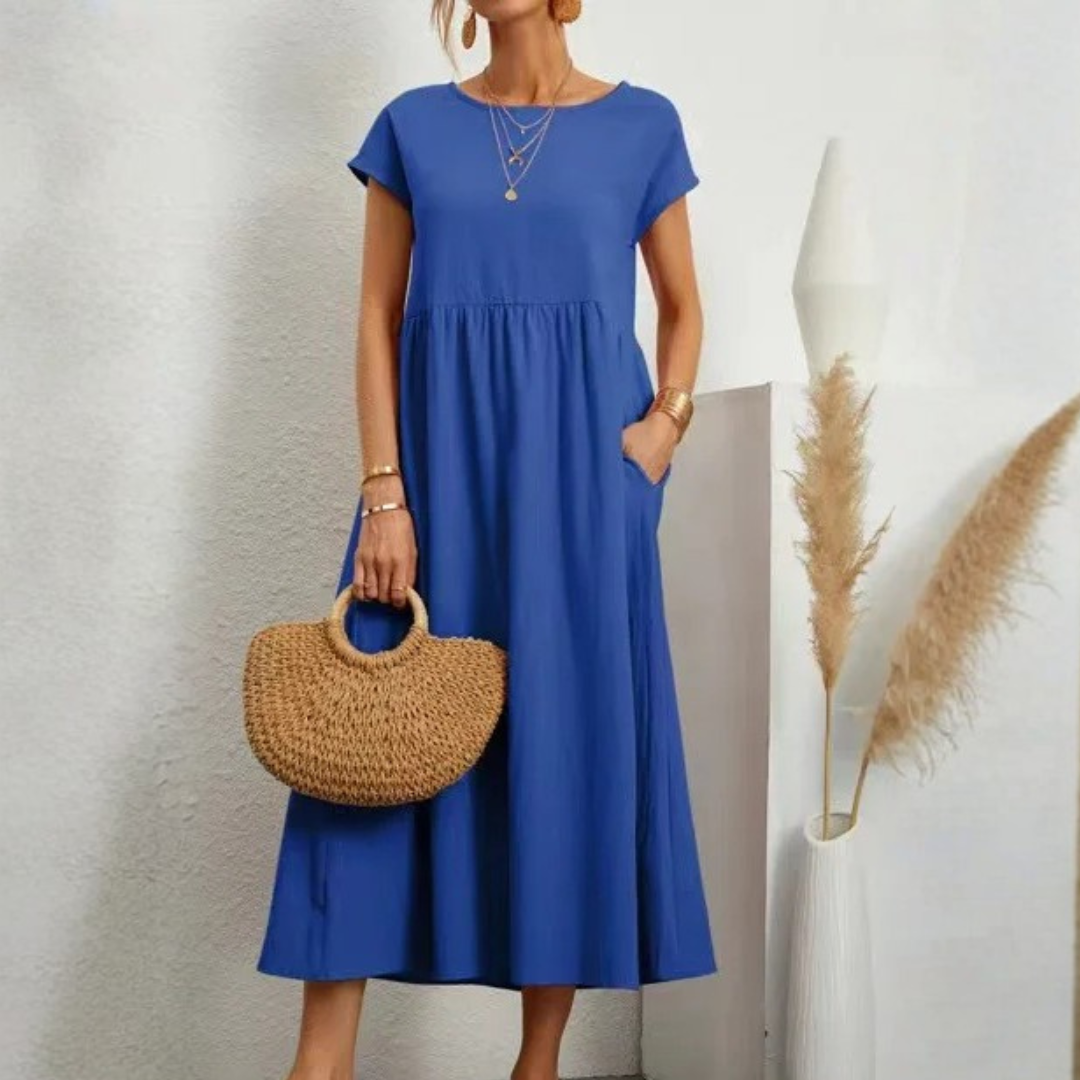 Womens Summer Vintage Dress – Elegant Loose Fit Cotton Linen Sundress