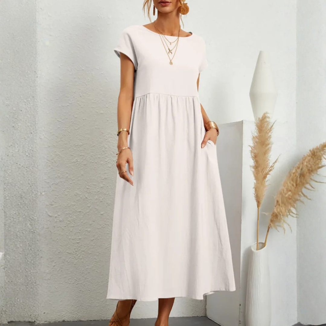 Womens Summer Vintage Dress – Elegant Loose Fit Cotton Linen Sundress