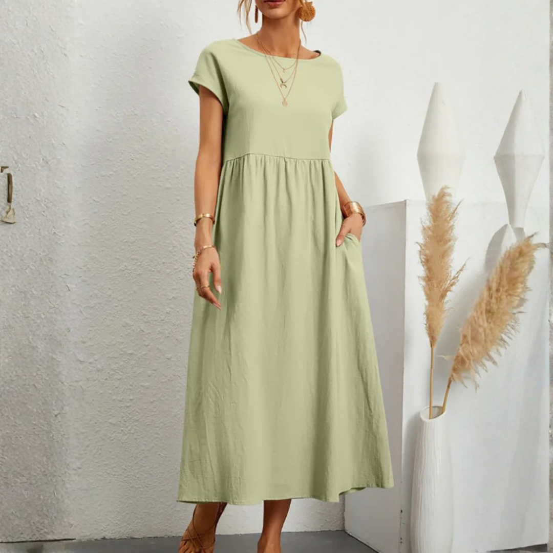 Womens Summer Vintage Dress – Elegant Loose Fit Cotton Linen Sundress